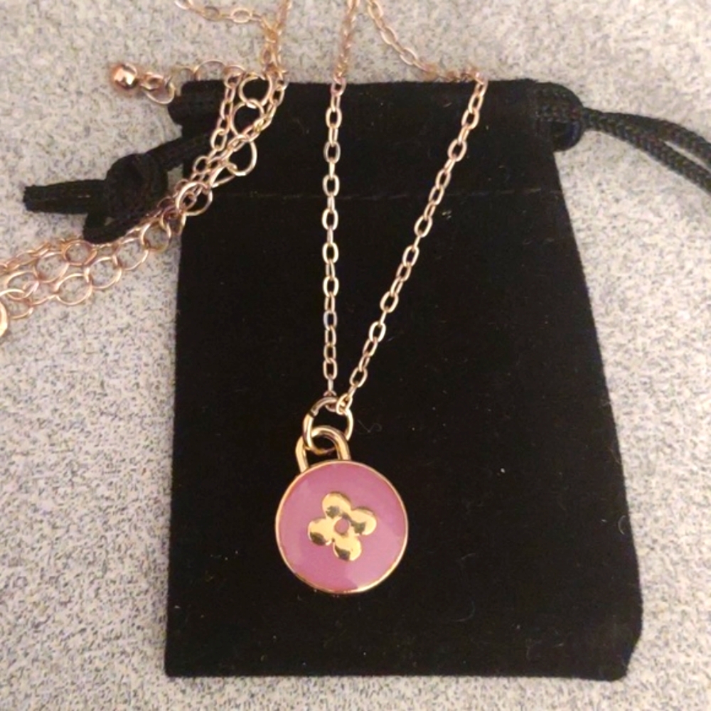 L v flower pendant necklace , violet brand new